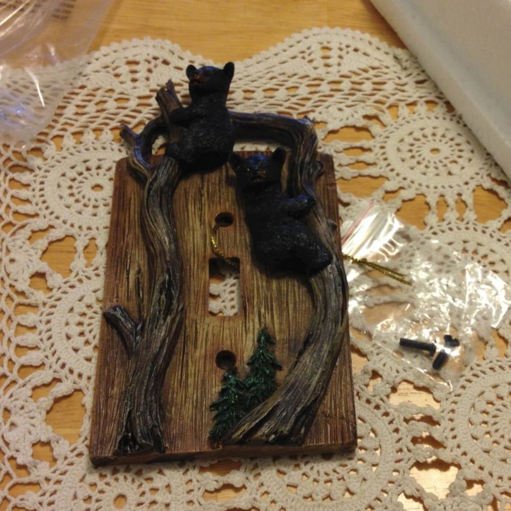 Light Switch Cover featuring cute bears, forest scene home decor
